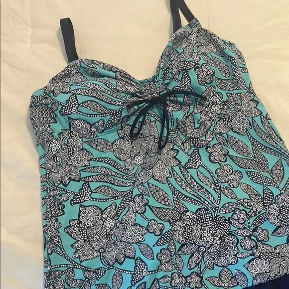 Lands' End Blue Swim Set top size 14 long mastectomy swim skirt swim bottom 14 - Picture 2 of 8
